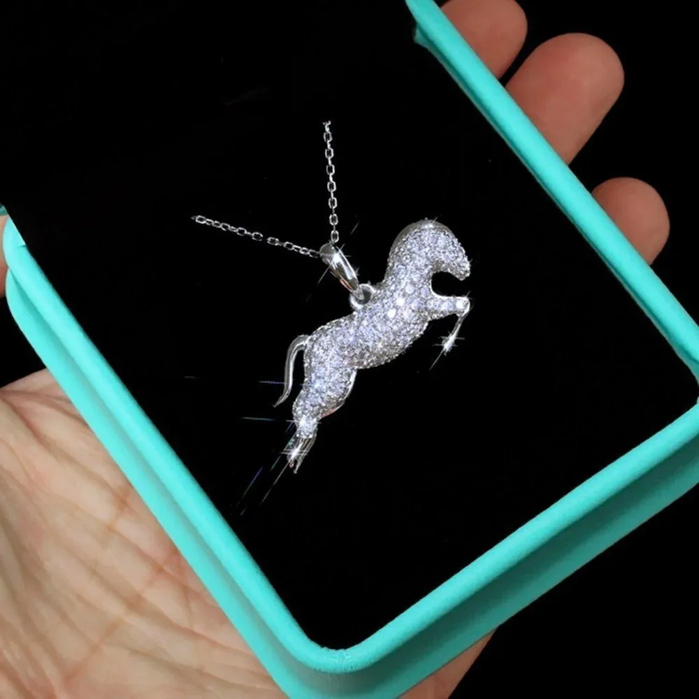 💝 Horse Zircon Full Diamond Silver Plated Dainty Necklace for WomenEVGG1059